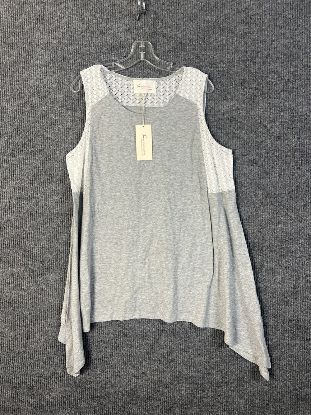 Vince Camuto Shirt Womens 2X Gray Lace Trim Sleeveless Asymmetrical Hem Casual - Picture 1 of 9